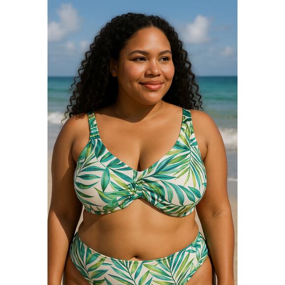 NWT Shade & Shore Bikini Top Sz 36DD Botanical Print Fern Vacay Tropical Swim - Picture 2 of 10